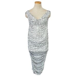 ASOS Maternity Dress Women's 6 Black White Polka Dots Bodycon Off Shoulder